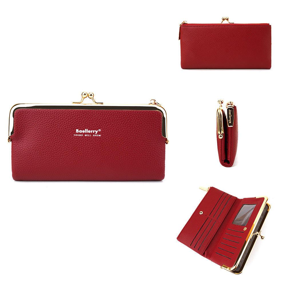 Women's Korean Style Lychee Pattern Large Capacity Multiple Ladies Wallet