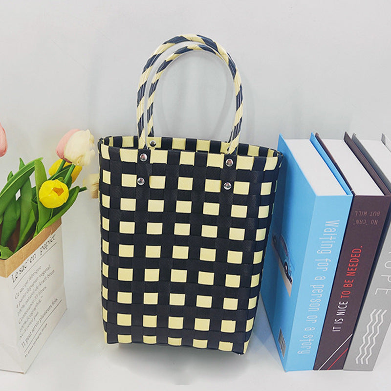 Stitching Plastic Woven Contrast Color Versatile Simple Fashion Vacation Leisure Women's Handbag