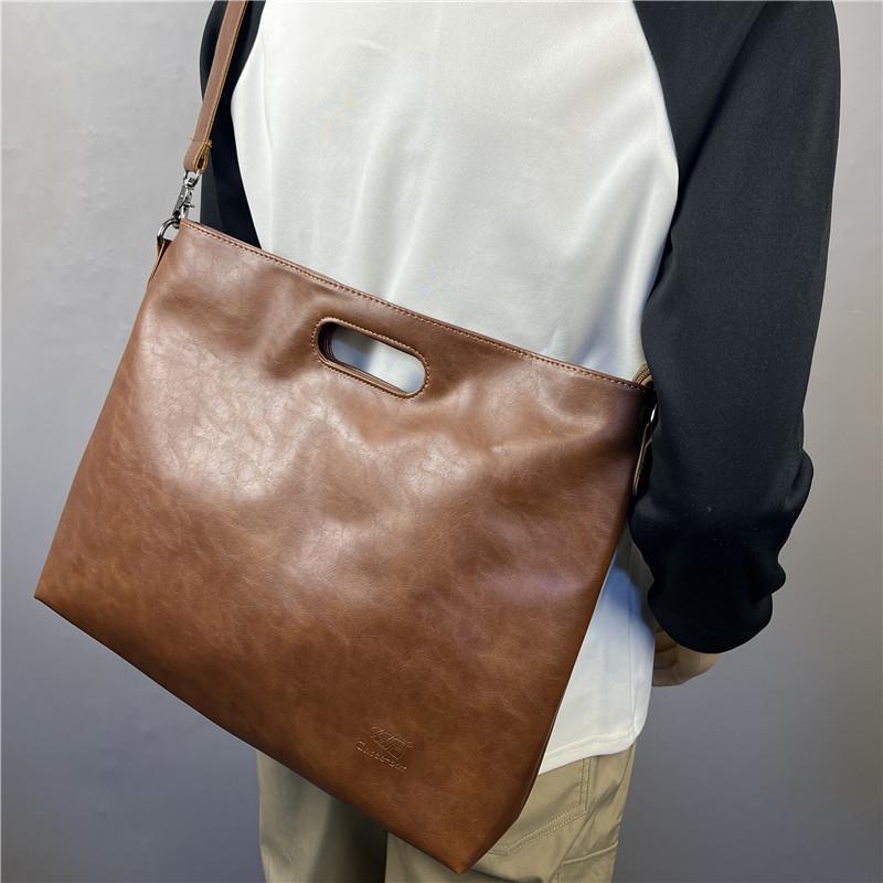 Vintage Big Washed Soft Leather Imitation Men's Shoulder Bags