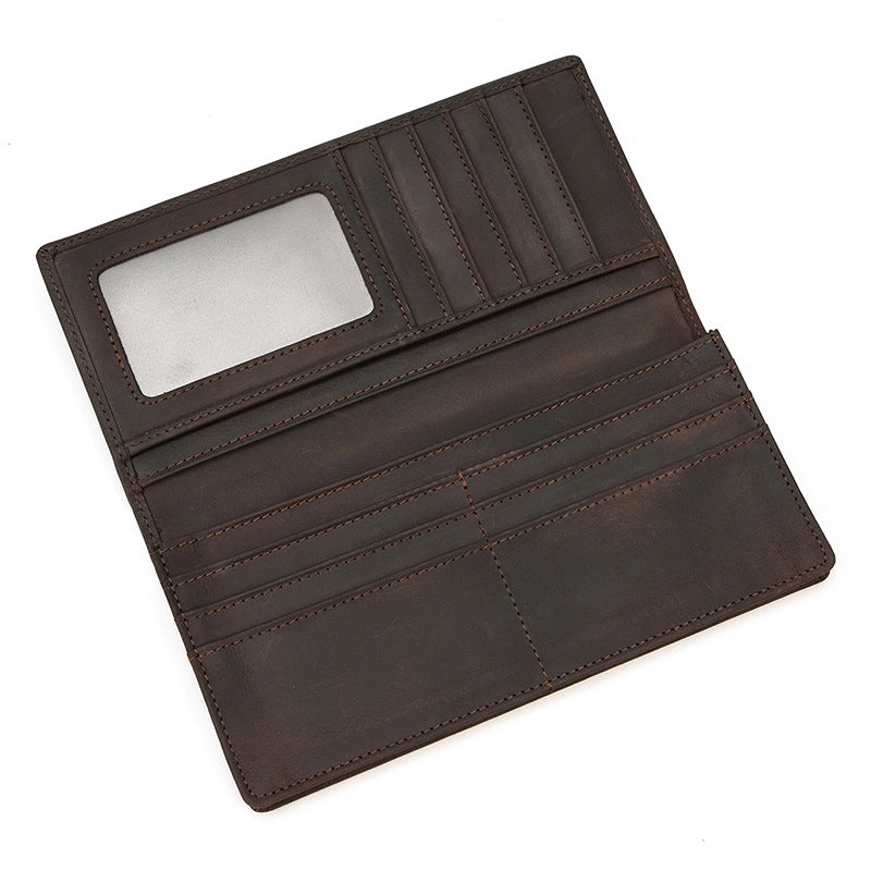 Men's First Layer Cowhide Retro Long Multiple Men's Wallets