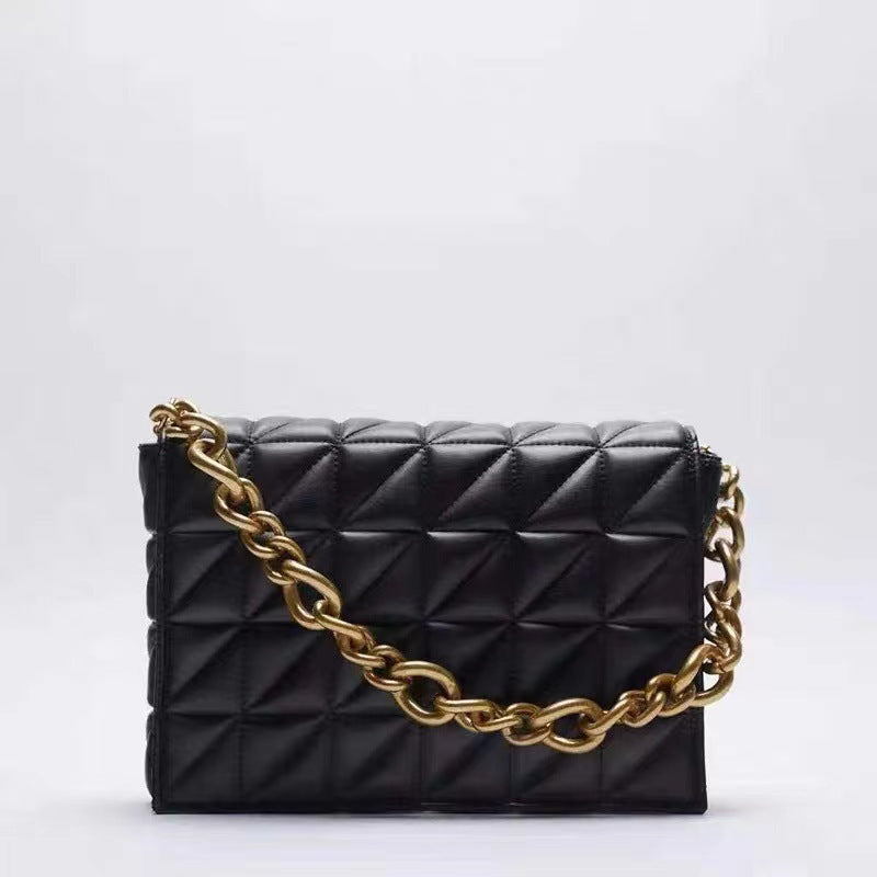 Check Thick Chain Quilted Rice Word Crossbody Bags