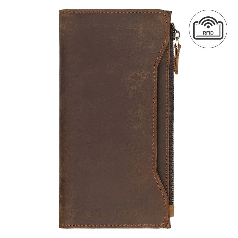 Men's Vintage Leather Swiping Multi Slots Long Men's Wallet