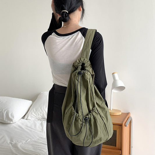 Artistic Nylon Drawstring Pleated Large Capacity Crossbody Bags