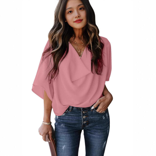 Women's Summer Chiffon Shirt Loose Casual Half Blouses