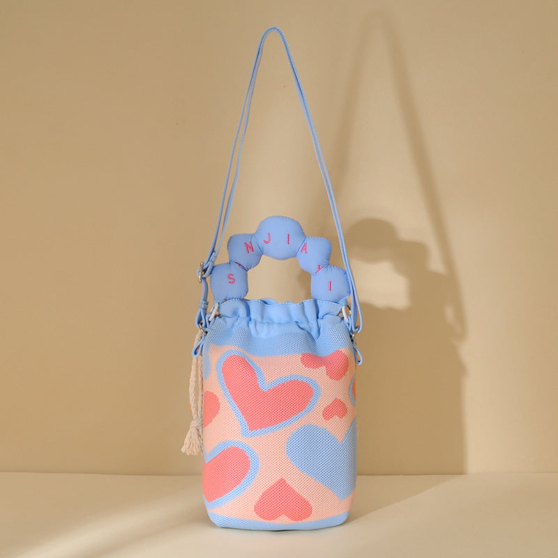 Woven Jacquard Female Drawstring Pocket Cartoon Knitted Wool Flying Phone Bags