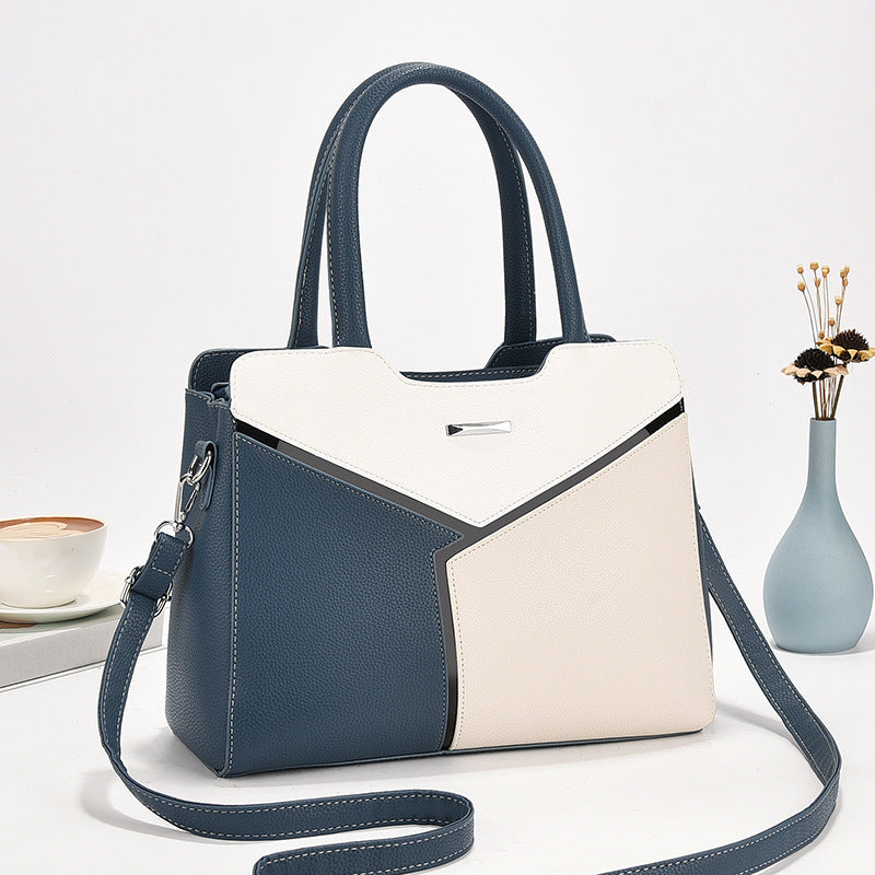 Women's Fashion Stitching Contrast Color Large Capacity Handbags