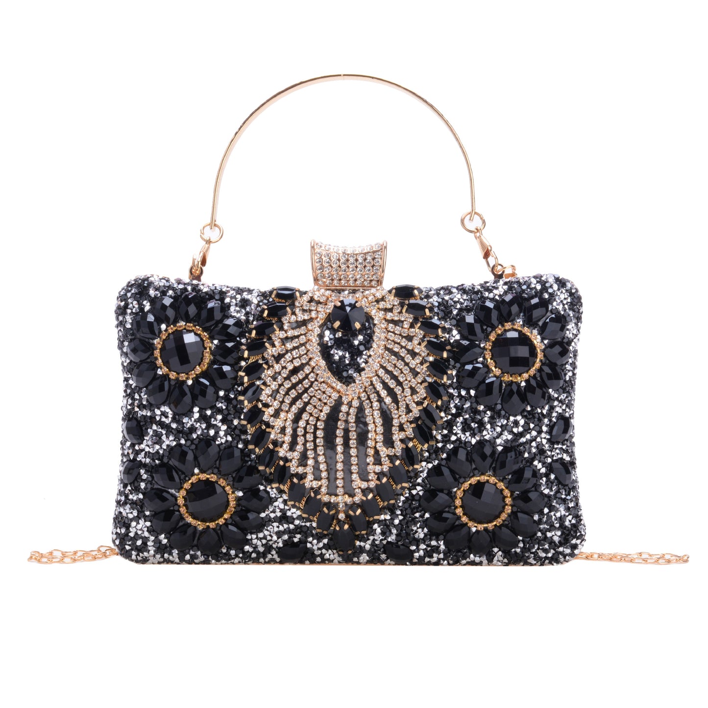 Women's Diamond Black Gem Pearl Rhinestone Cheongsam Handbags