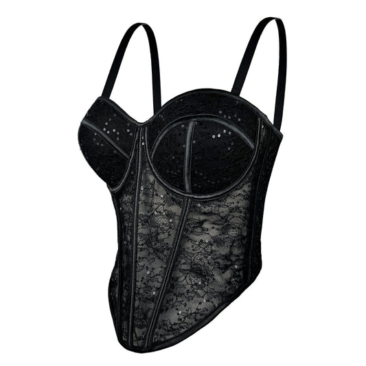 Mesh Low-cut Contrast Color Cinched Waist Breathable Body Tops