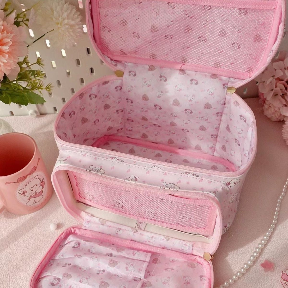 Women's Cute Pink Toiletry Large Capacity Animal Cosmetic Bags