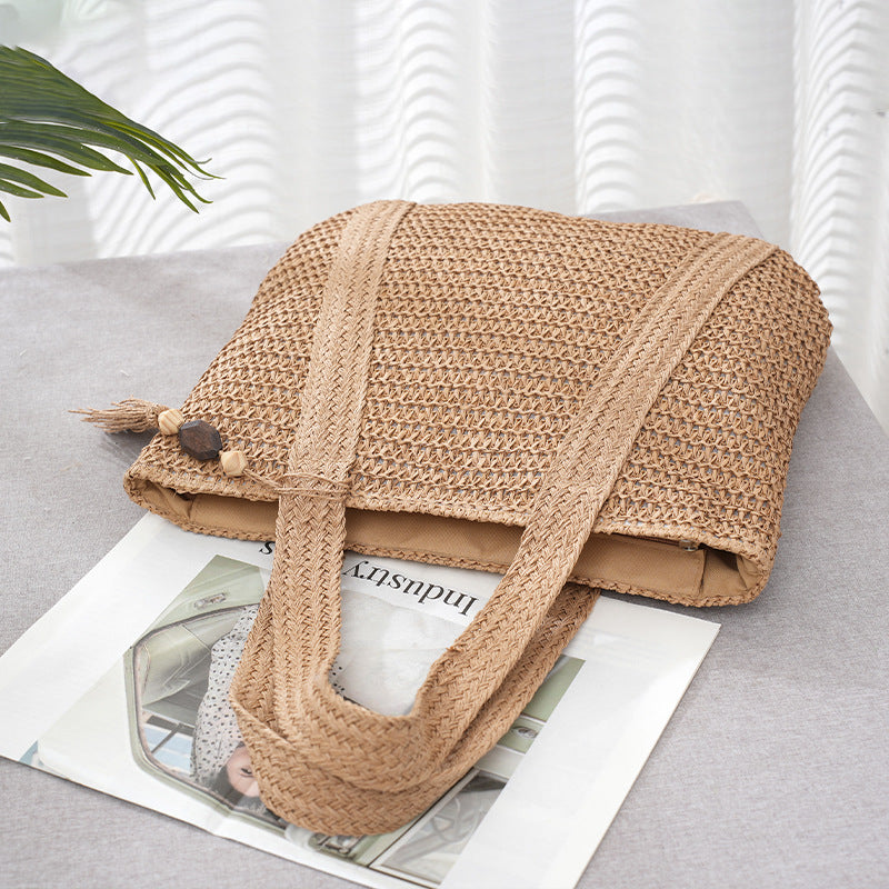 Women's Hand-woven Fashionable Retro Straw Versatile Large Shoulder Bags