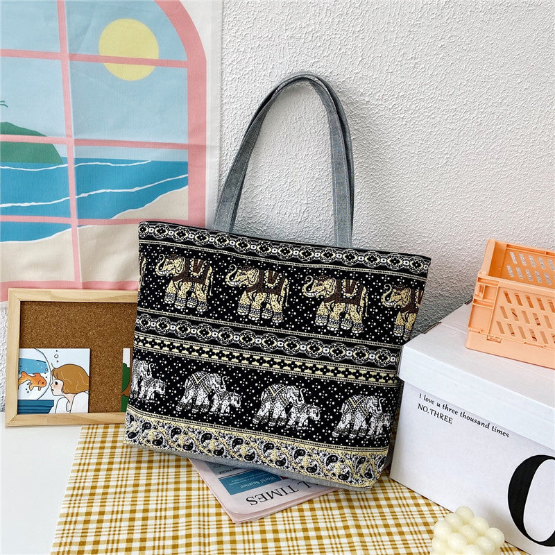 Women's Canvas Large Capacity Printed Korean Style Women's Shoulder Bag