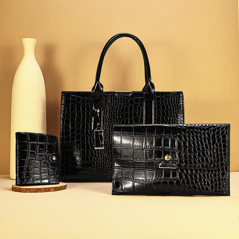Women's Patent Leather Crocodile Pattern Three-piece Set Mother Women's Handbag