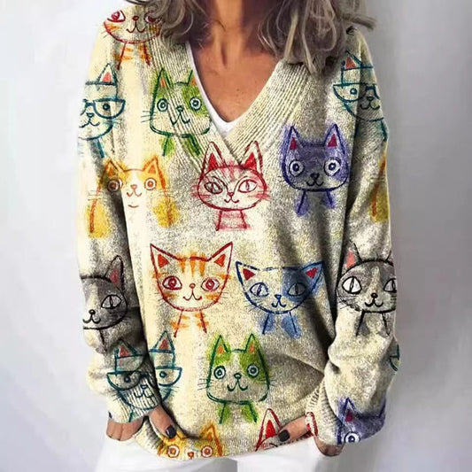 Women's Printed Christmas Round Neck Pullover Sleeve Sweaters