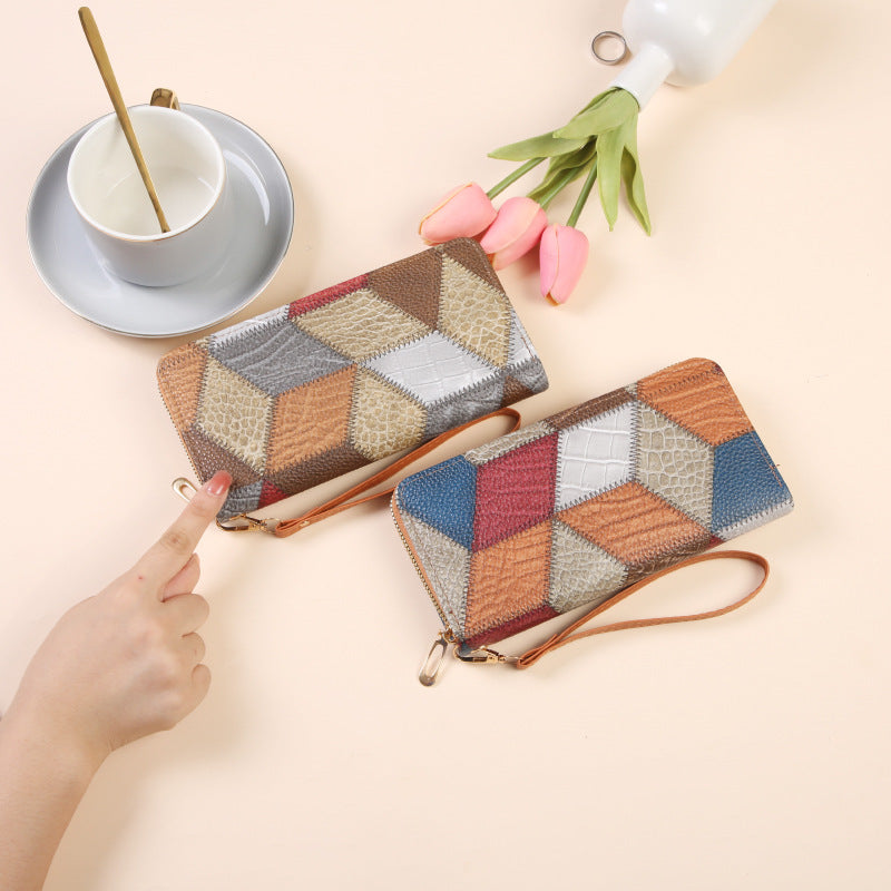 Women's Korean Contrast Color Mid-length Retro Fashion Purses