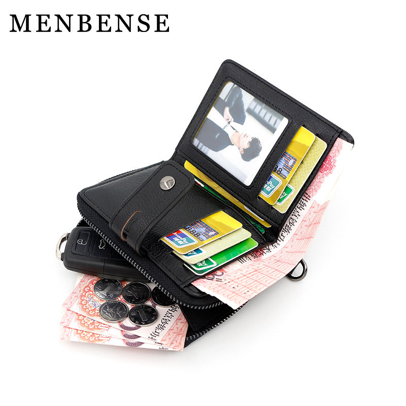 Men's Vintage Short Zipper Hasp 2 Fold Card Holder