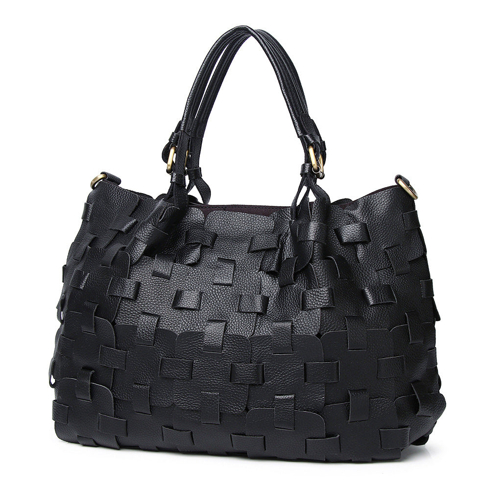 Cowhide Ethnic Style Color Woven Beach Women's Handbag
