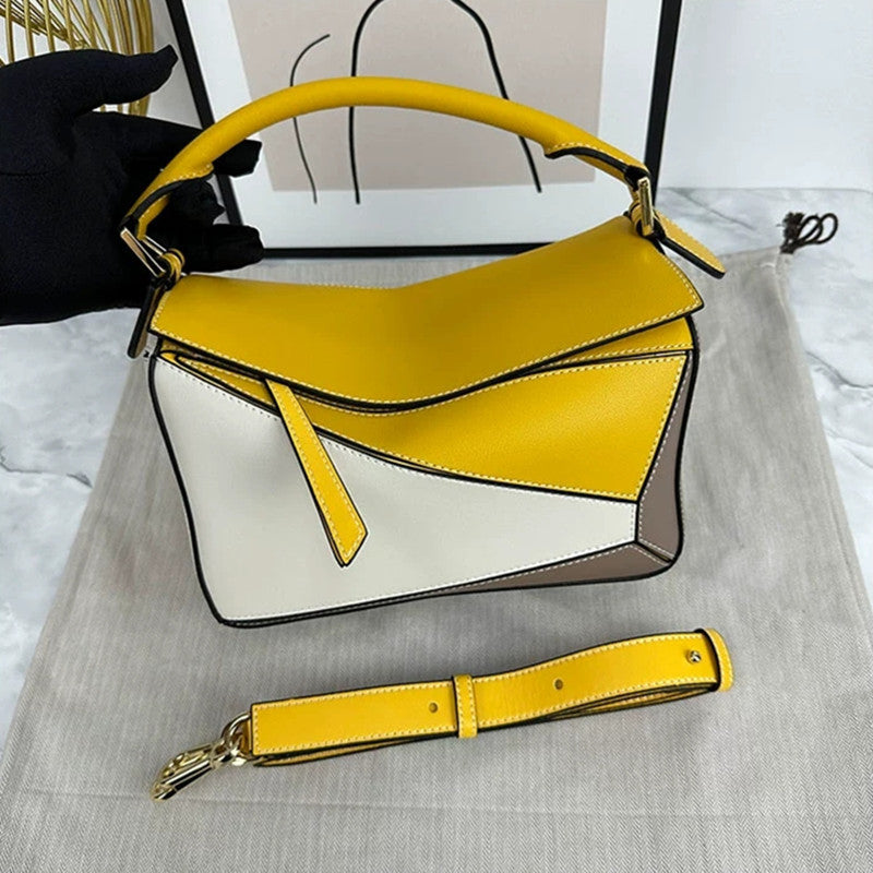 Women's Lychee Pattern Geometric Fashion Portable Leather Shoulder Bags