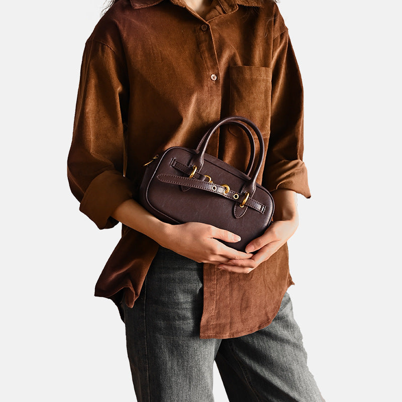 Women's Bowling Genuine Leather Vintage Portable Boston Fashion Women's Messenger Bag