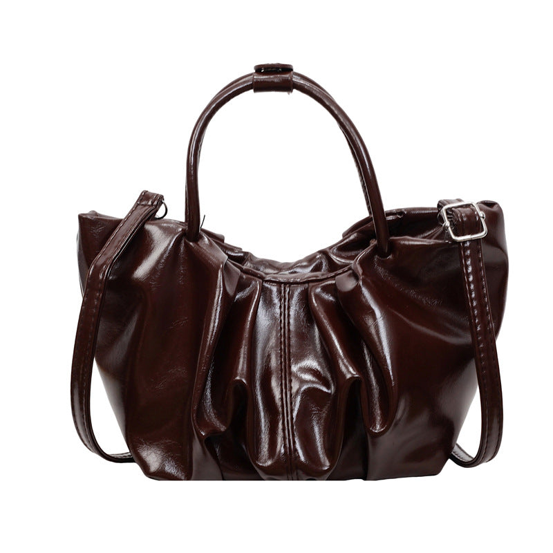 Pleated Cloud Pure Color Portable Vegetable Basket Women's Shoulder Bag