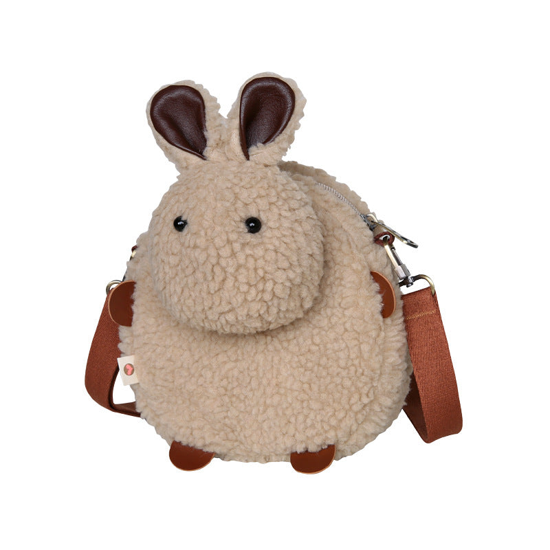 Tricolor Patch Chocolate Rabbit Cute Lamb Wool Female Winter Plush Women's Messenger Bag
