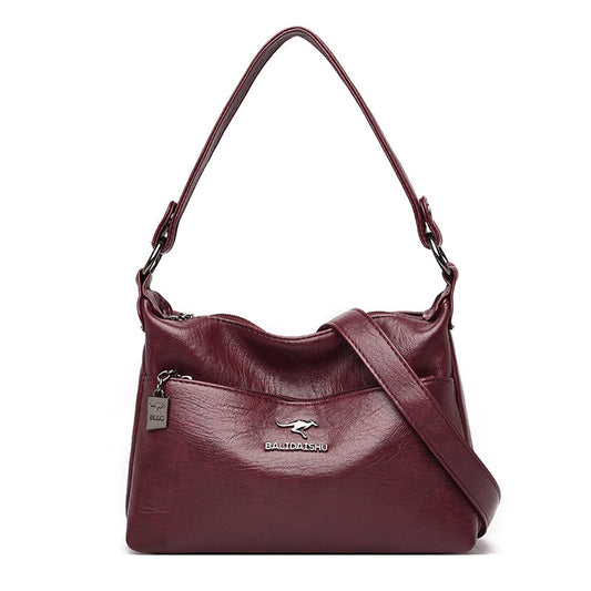 Women's Soft Leather Simple Trendy Large Capacity Shoulder Bags