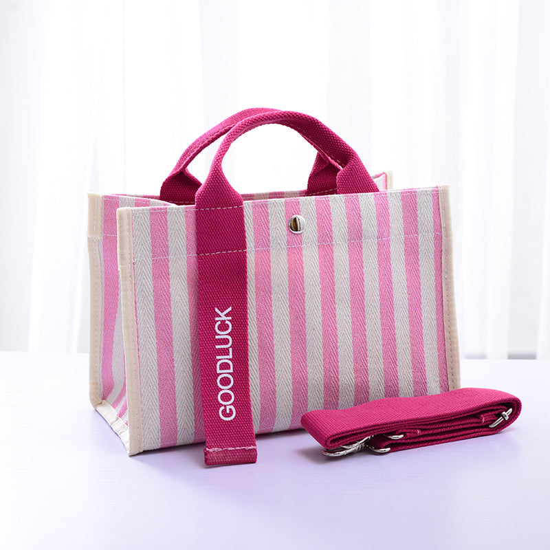 Women's Portable Waterproof Film Canvas Striped Handbags
