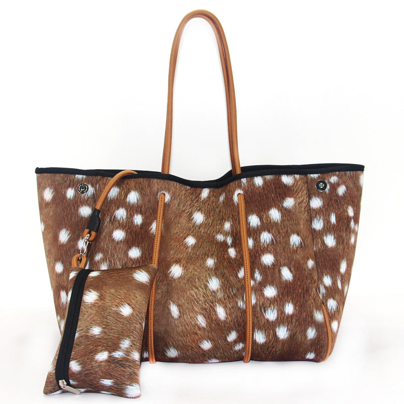 Leopard Print Printed Black Portable Beach Shoulder Bags
