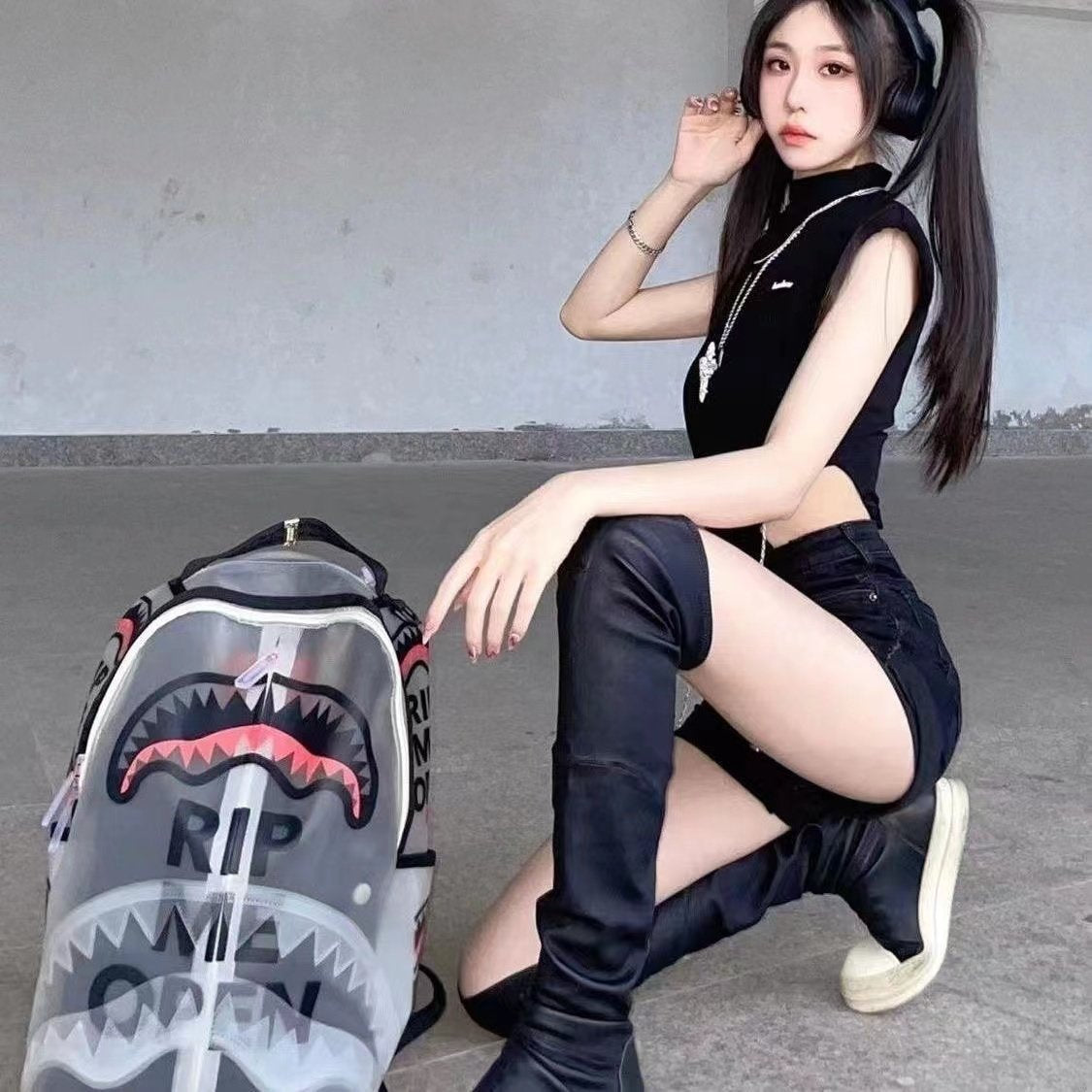 Shark Spoof Transparent Large Capacity Male Backpacks