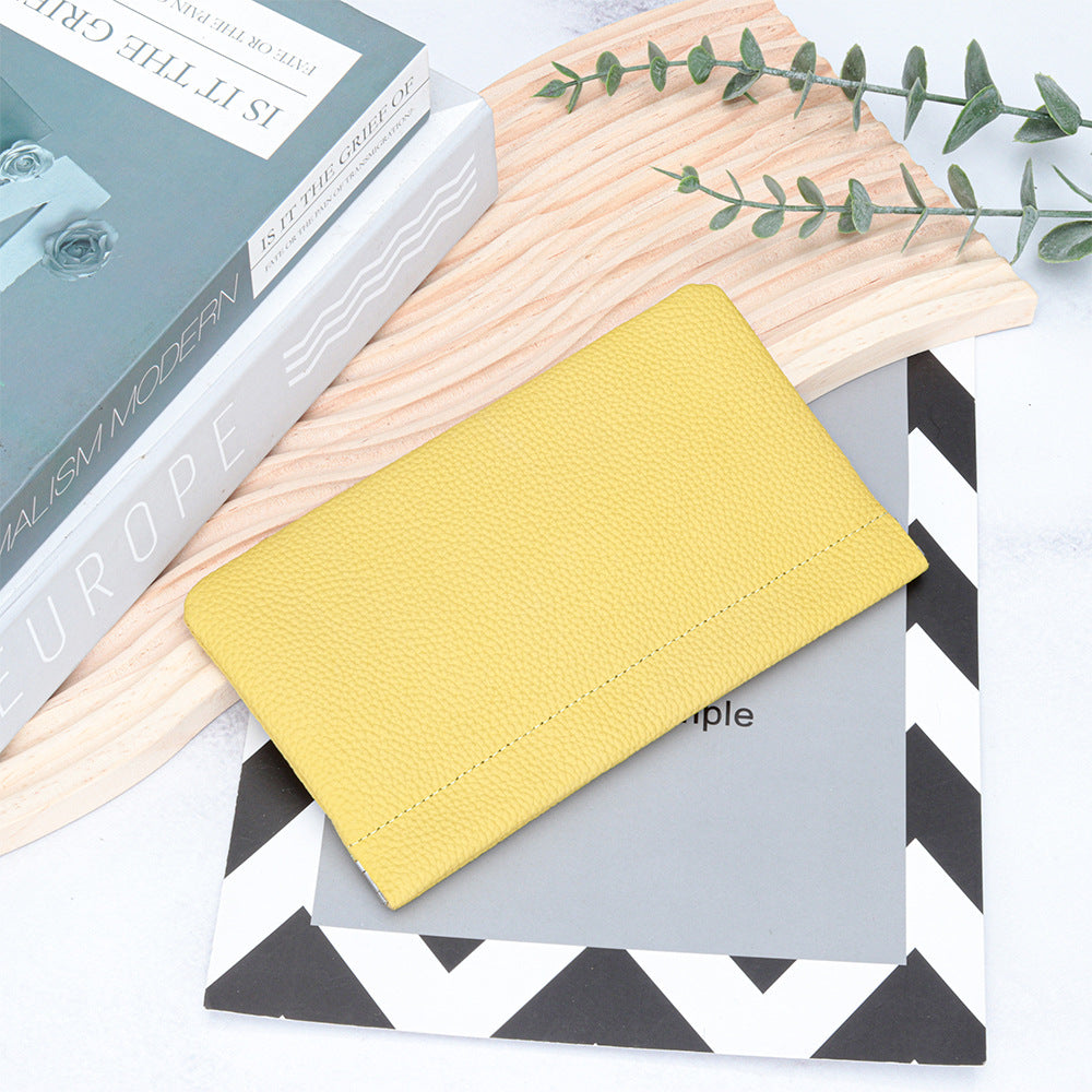 Cowhide Lady's Simple Long Automatic Closure Makeup Ladies Wallet