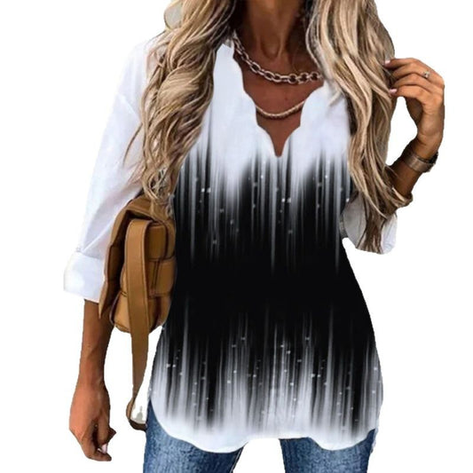 Women's Summer Temperament Wave Collar Shirt Printed Blouses
