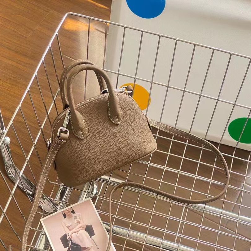 Layer Cowhide Shell Simple Fashion Bowling Mini Handbags