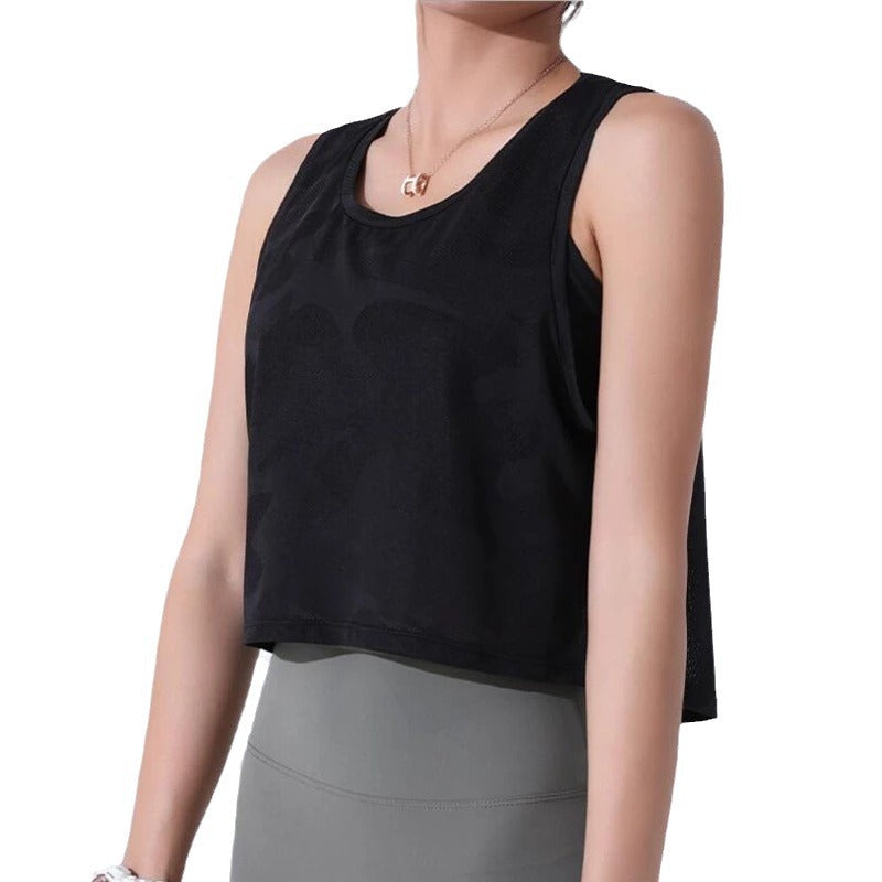 Women's Cute Sport Round Neck Camouflage Running Fitness Tops
