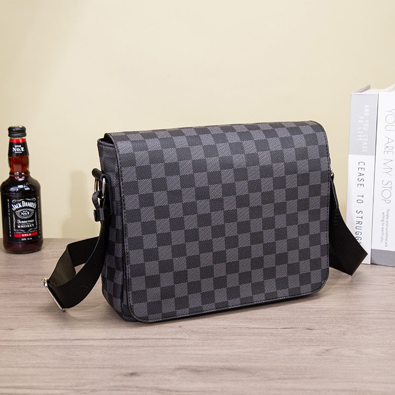 Men's Fashion Flip Horizontal Business Multifunction Plaid Men's Messenger Bags