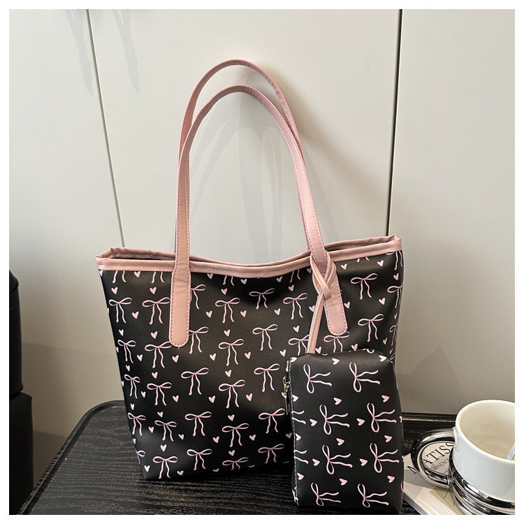 Mori Cute Sweet Fashion Printed Bow Large Capacity Western Tote Bags