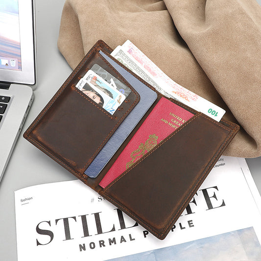 Men's Vintage Leather Passport Wrapper Crazy Horse Card Holder