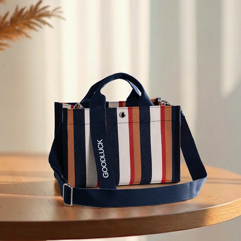 Women's Portable Waterproof Film Canvas Striped Handbags