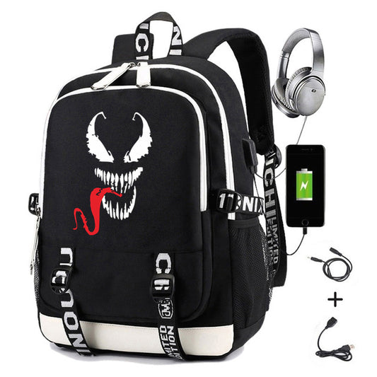 Stylish Spider Print Earphone Interface Computer Backpacks