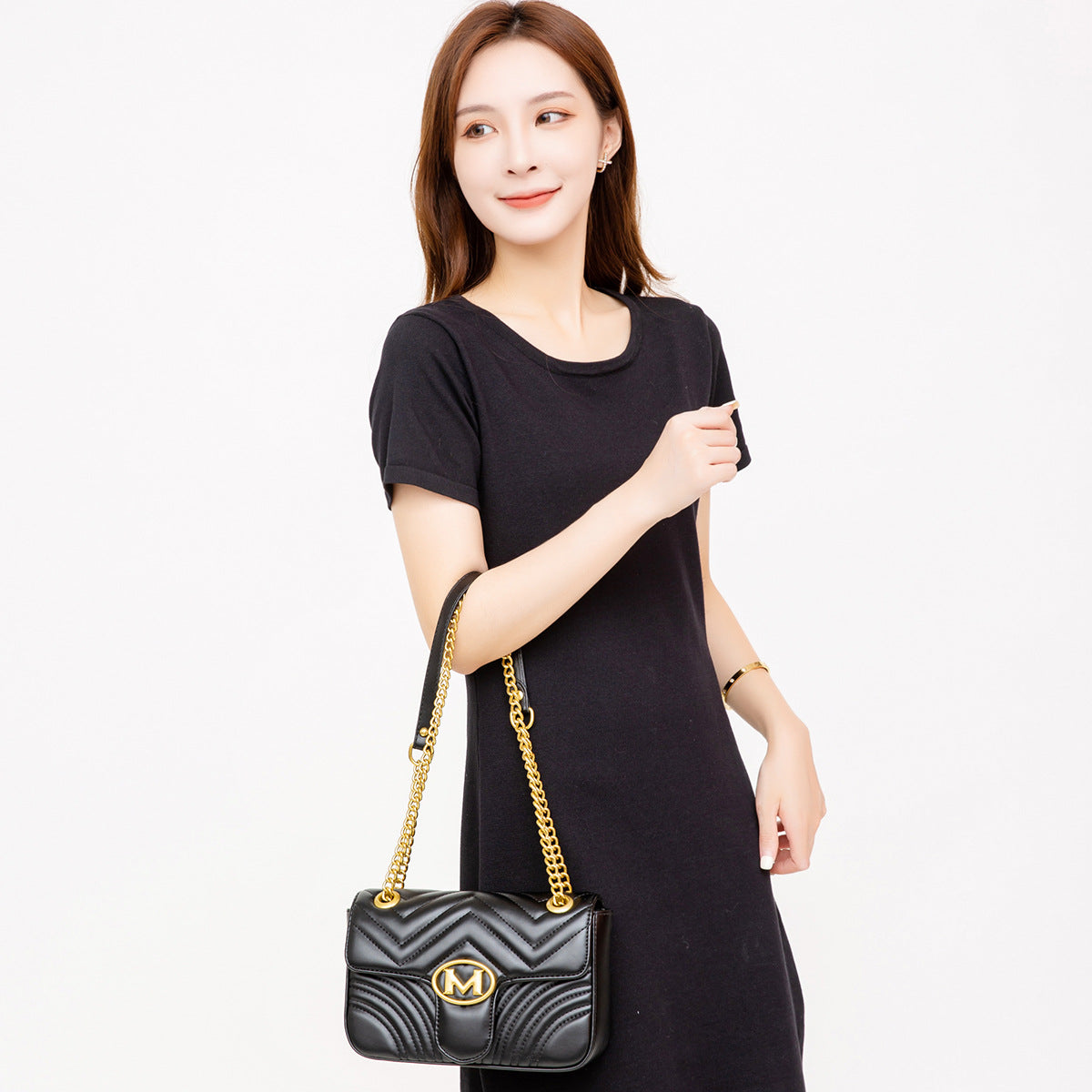 Women's Chain Fashion Water Ripple Plaid Love Shoulder Bags