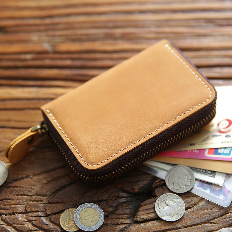 Men's Horse Leather Zipper Genuine Large Capacity Expanding Multiple Card Holder