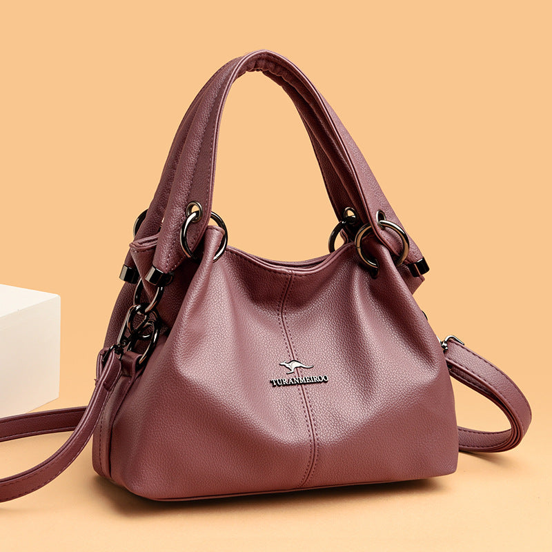 Women's Luxury Soft Leather Retro Solid Color Tote Bags