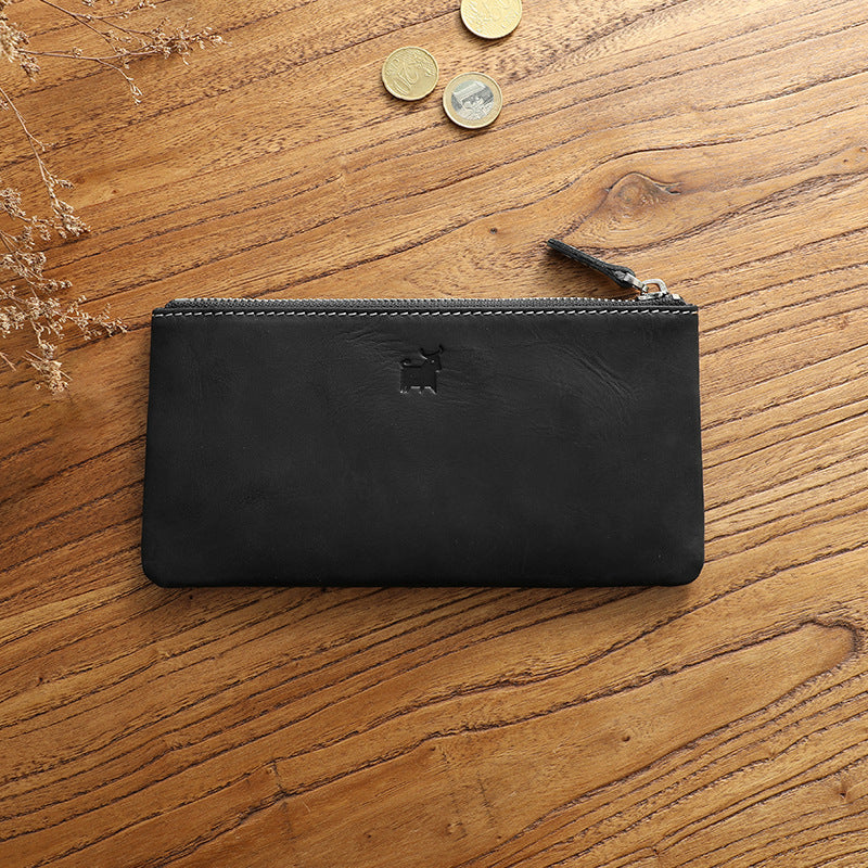 Men's Retro First Layer Cowhide Long Genuine Leather Ladies Wallets
