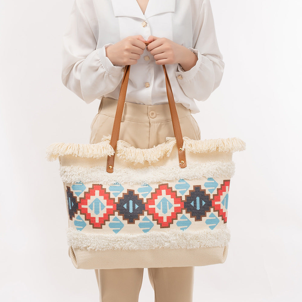 Women's Ethnic Style Tassel Canvas Large Capacity Seaside Women's Handbag