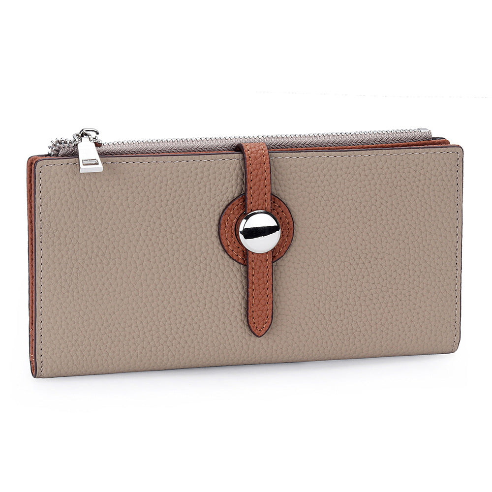 Leather Long Fashion Color Contrast Folding Large Capacity Multiple Ladies Wallet