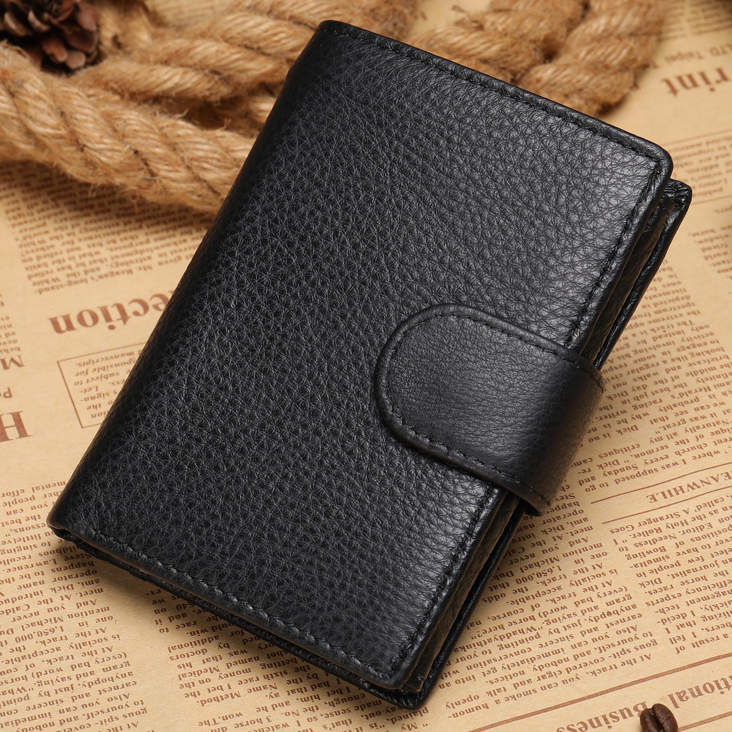 Men's Short Cowhide Leather First Layer Multiple Men's Wallets