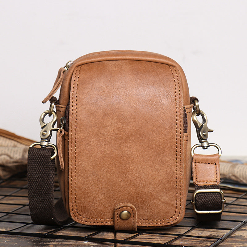 Men's Leather Frosted Cowhide Hanging Handmade Multifunctional Men's Shoulder Bags