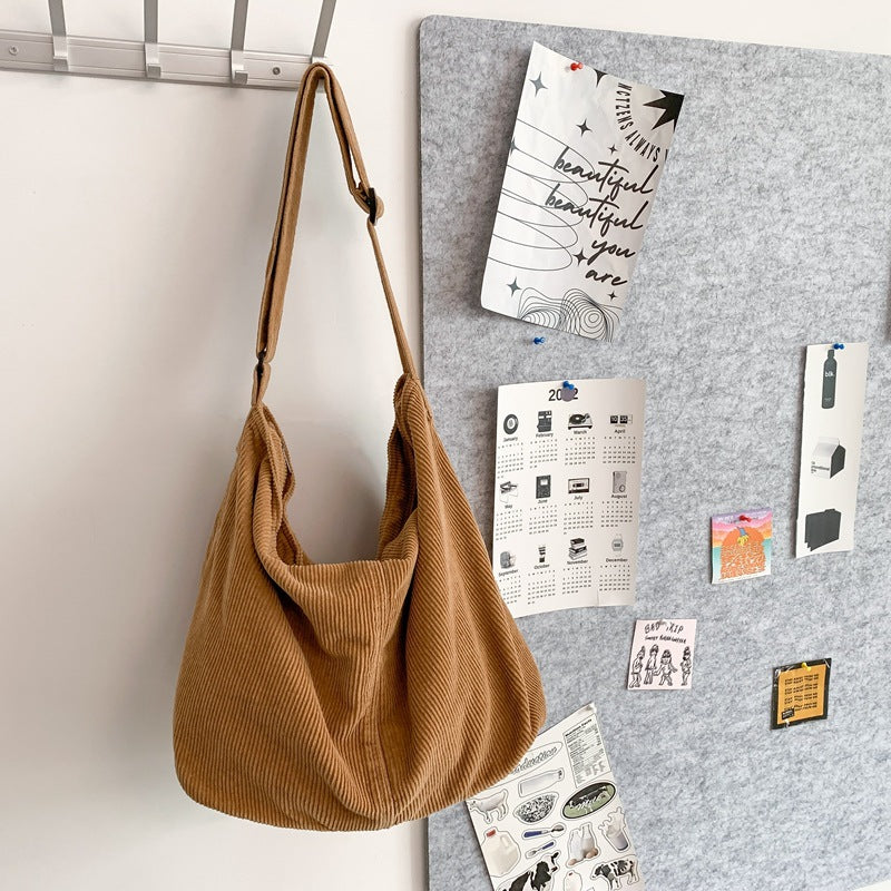 Corduroy Cloth Style Simple Literary Solid Color Shoulder Bags