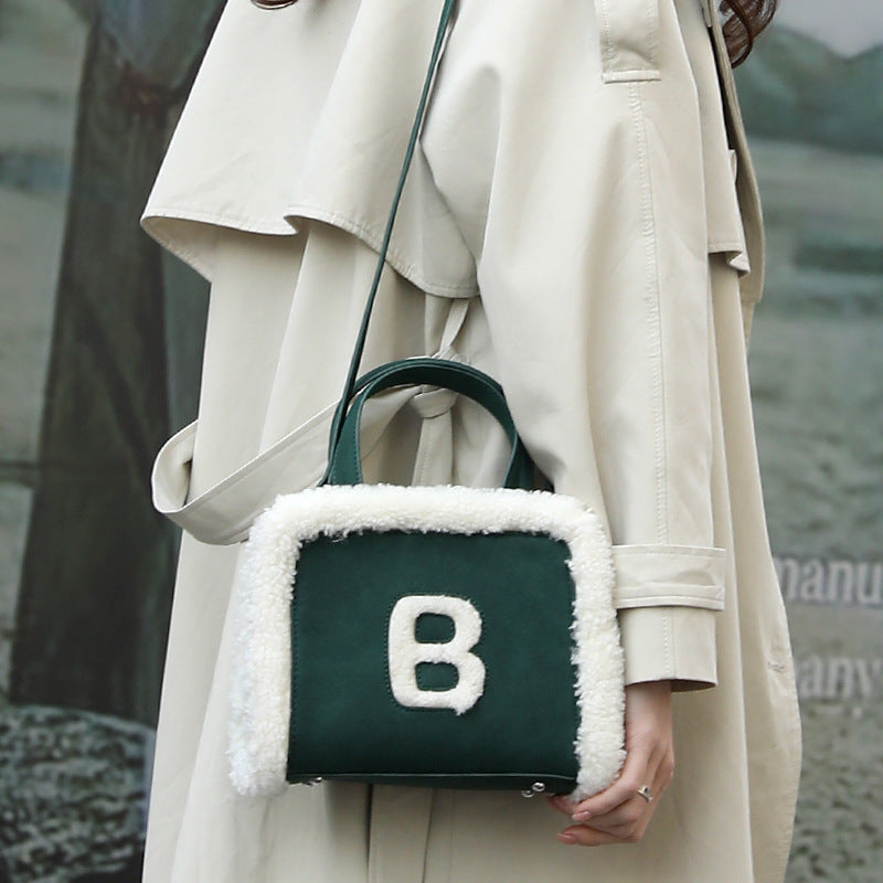 Women's Live Lamb Real Wool Down Portable Handbags