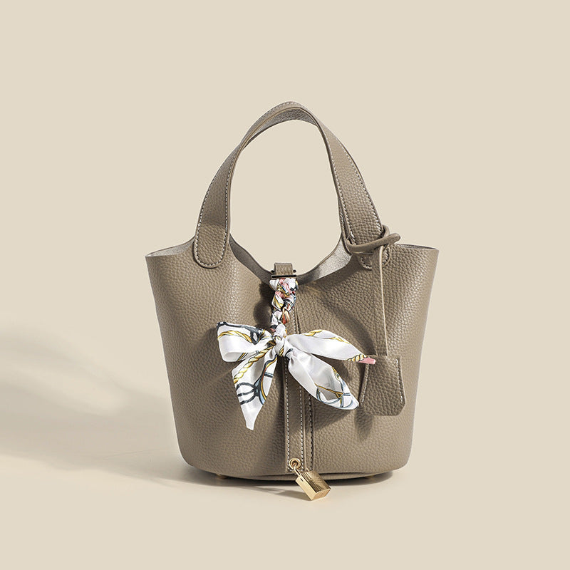 Women's Basket Fashion Portable Soft Leather Lychee Handbags