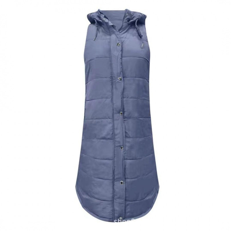 Color Hooded Single-breasted Mid-length Cotton Slim Vests