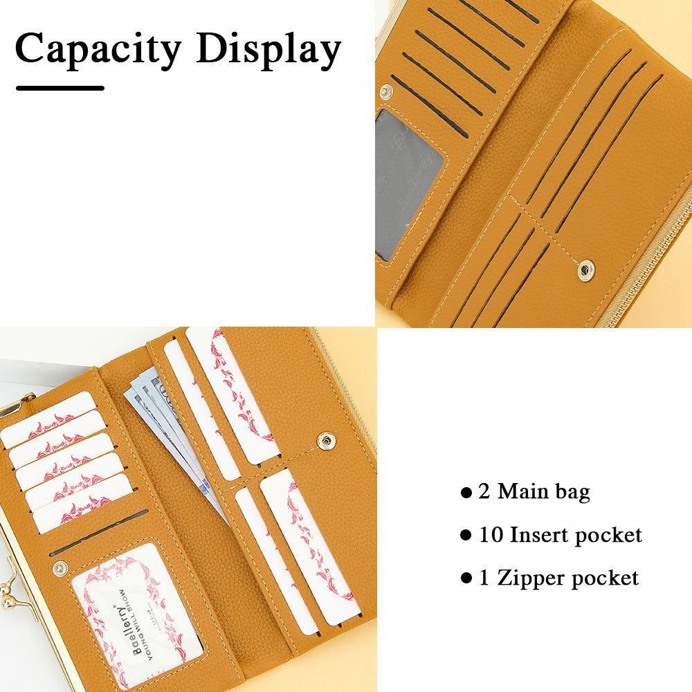 Women's Korean Style Lychee Pattern Large Capacity Multiple Ladies Wallet